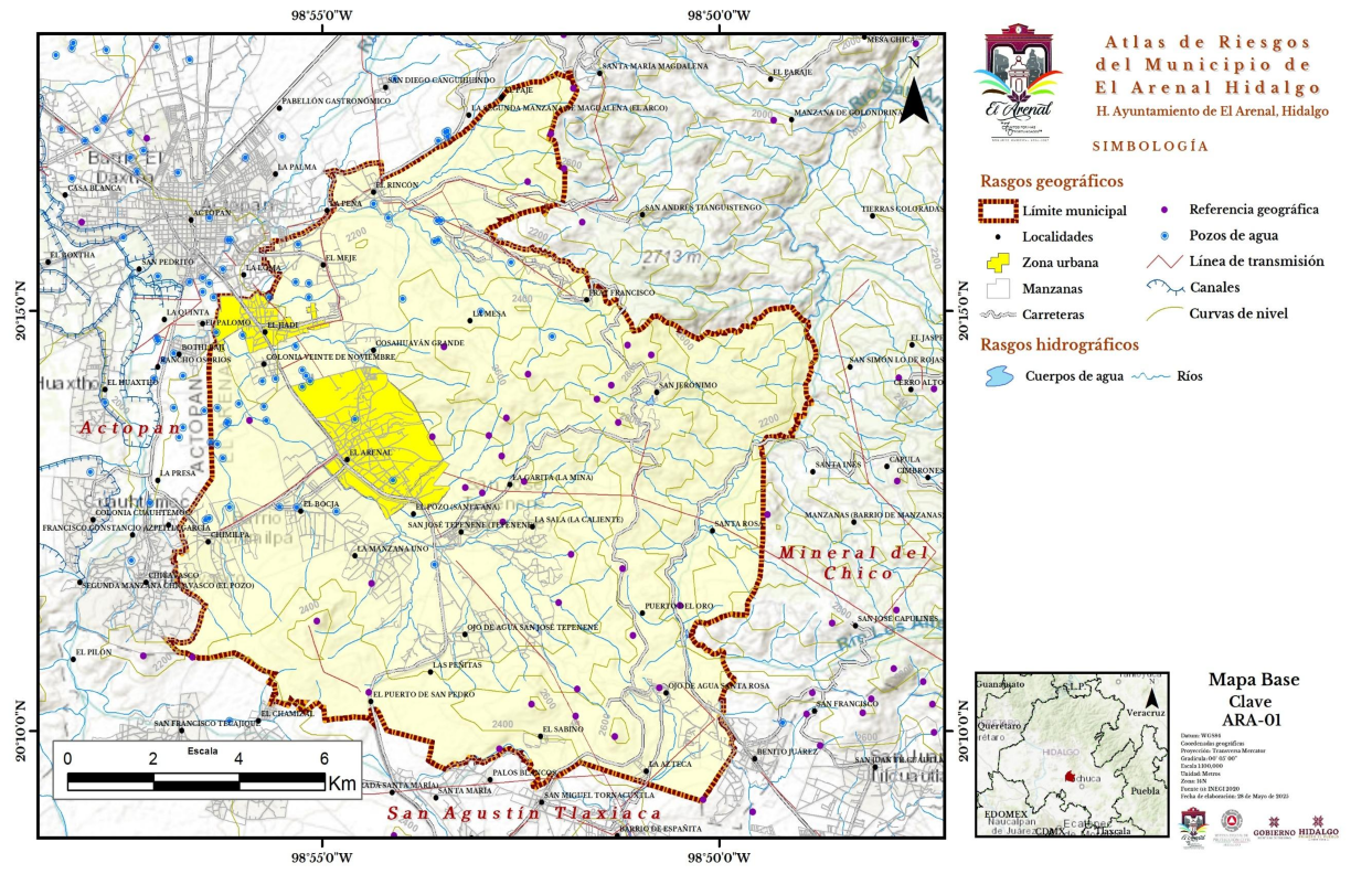 Mapa municipal de El Arenal, Hidalgo